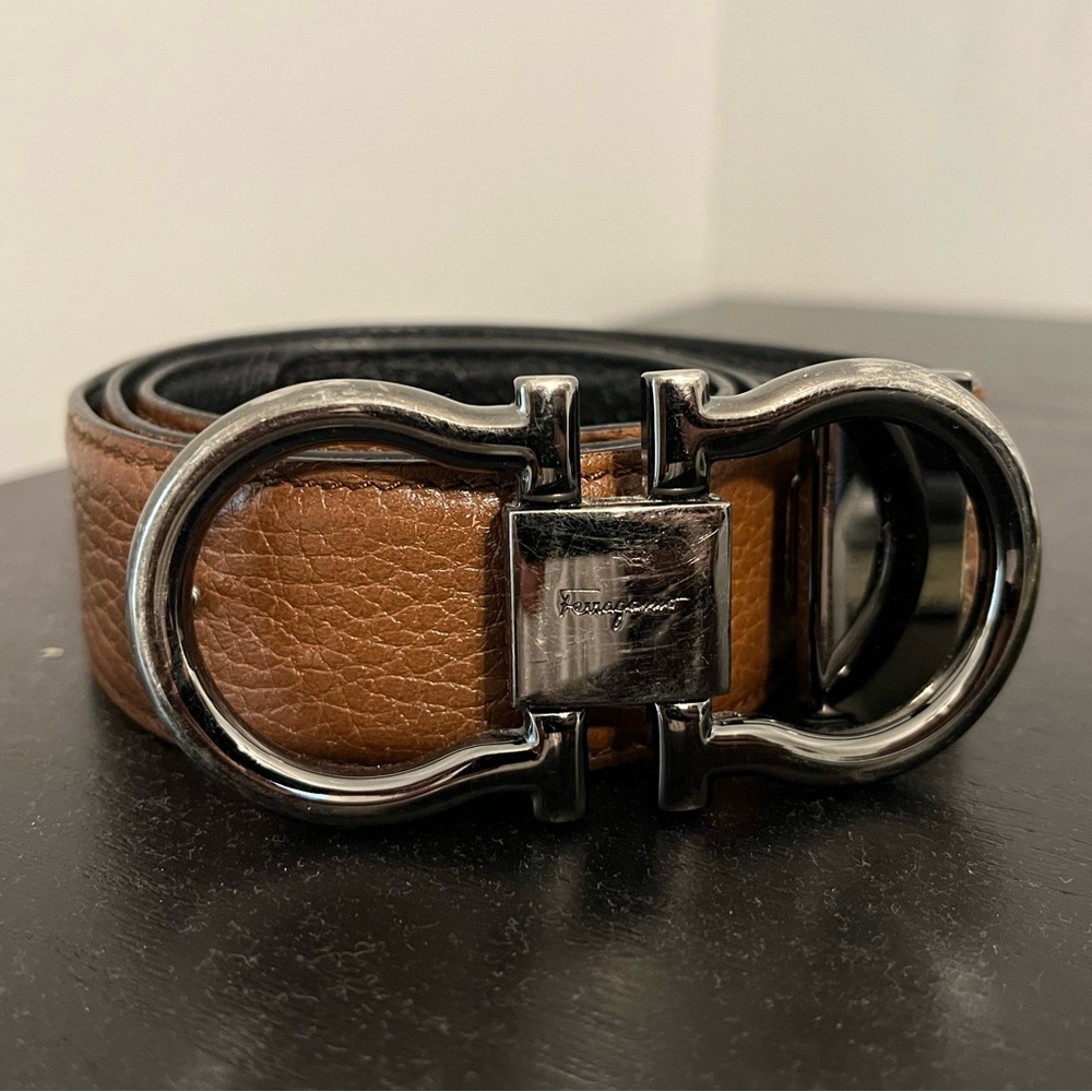 Ferragamo Men’s Reversible Leather Belt (Black/Brown)